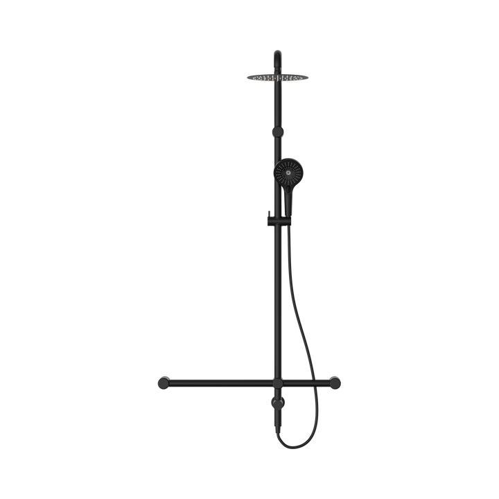 Nero Mecca Care 32mm T Bar Grab Rail 1100x750mm Twin Shower Set Matte Black