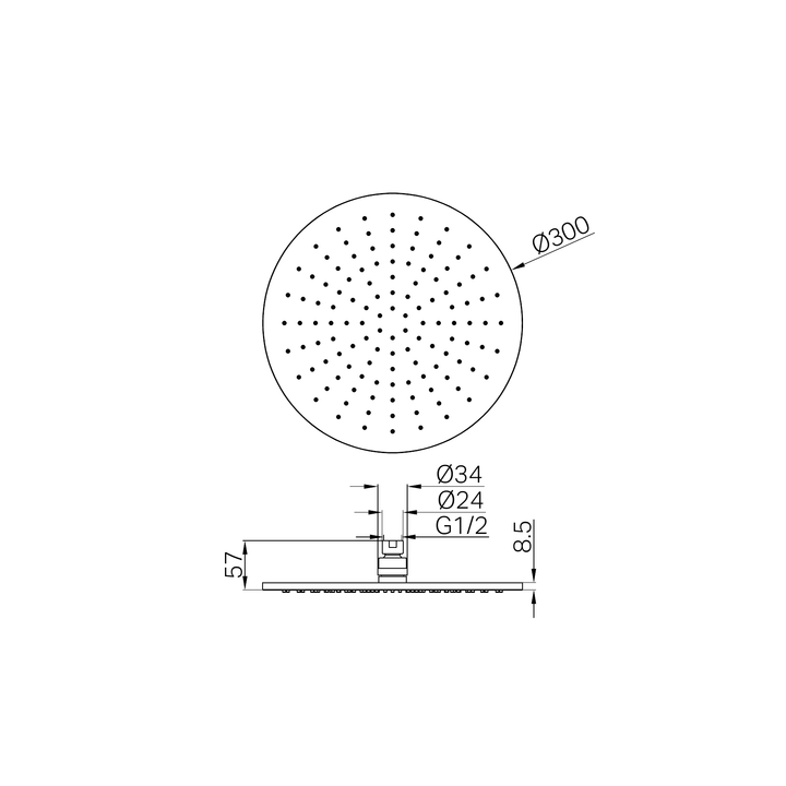 Nero 300mm Round Shower Head Line Drawing