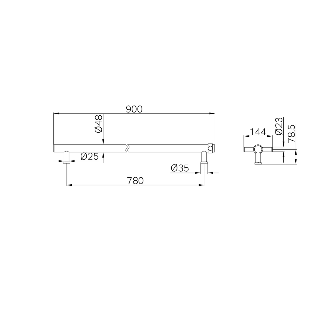 Nero Non-Heated Vertical Towel Rail 900mm Line Drawing