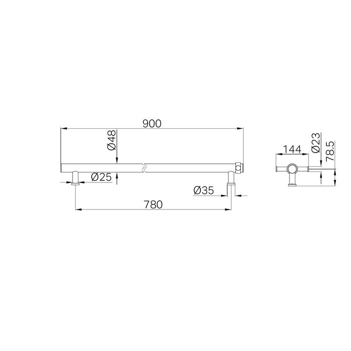 Nero Non-Heated Vertical Towel Rail 900mm Line Drawing