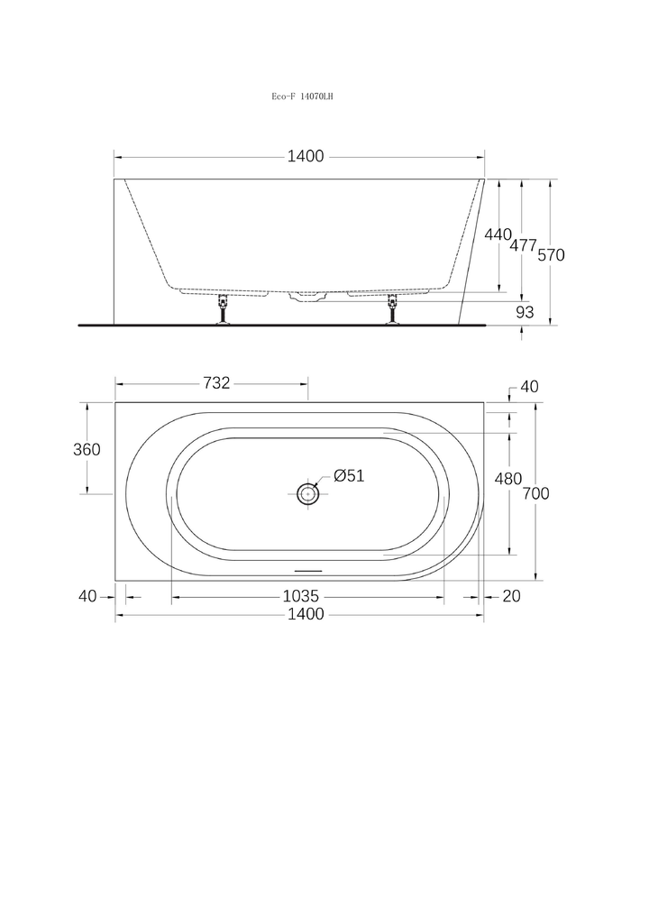 Sleek 1400mm left corner bath dimensions