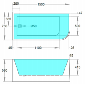 Sleek 1500mm corner bath dimensions