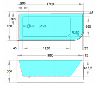 Sleek 1700mm corner bath dimensions