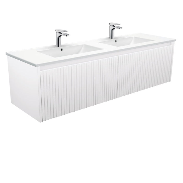 Fienza Alina Fluted Wall-Hung Vanity 1500mm / Satin White / Dolce Double Bowl