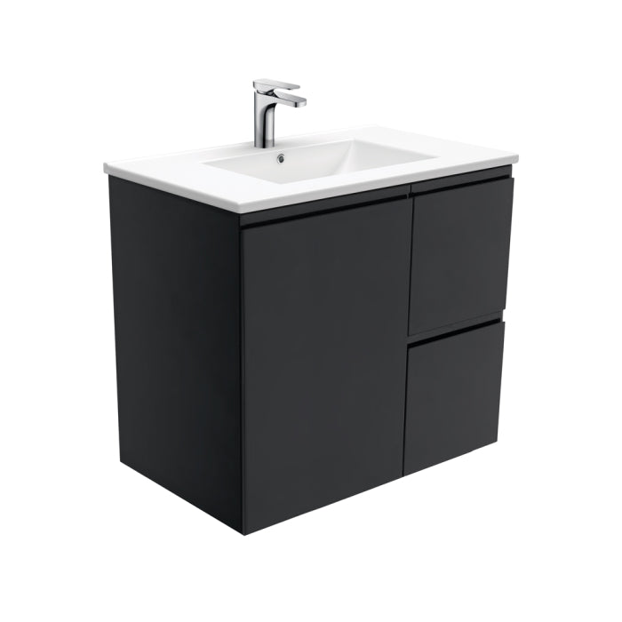 Fienza Fingerpull Wall-Hung Vanity 750mm / Satin Black / Dolce