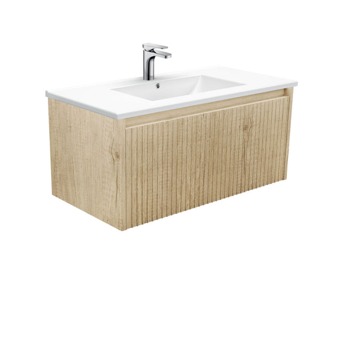 Fienza Alina Fluted Wall-Hung Vanity 900mm / Scandi Oak / Dolce