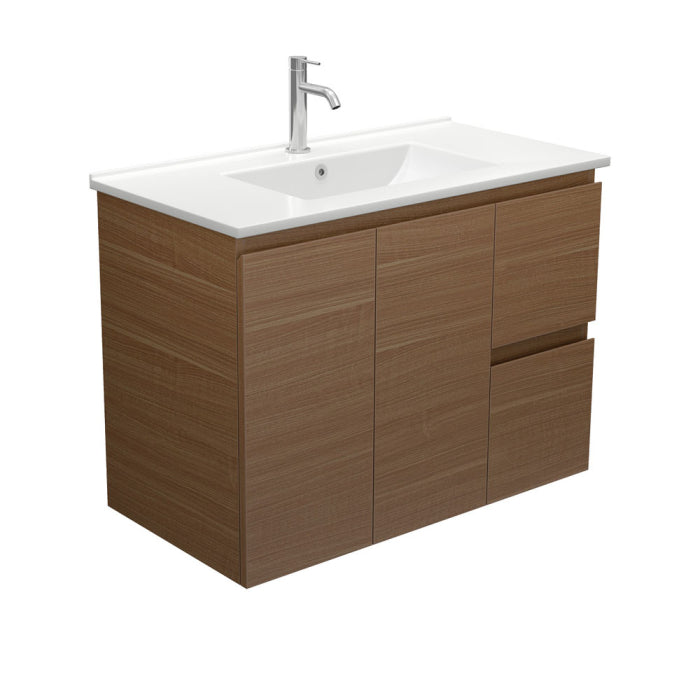 Fienza Edge Wall-Hung Vanity 900mm / Walnut / Dolce