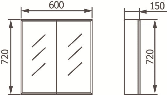 Impressions Mirror Wall Cabinet 600mm dimensions