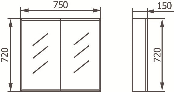 Impressions Mirror Wall Cabinet 750mm dimensions