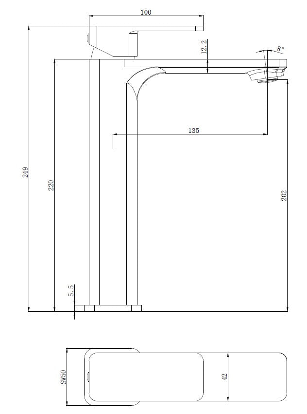 Elegant High-Rise Basin Mixer dimensions