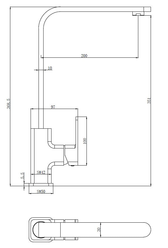 Elegant Swivel Kitchen Mixer dimensions