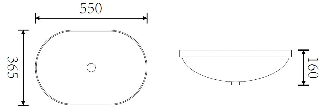 ELEGANT 550mm inset pill basin dimensions