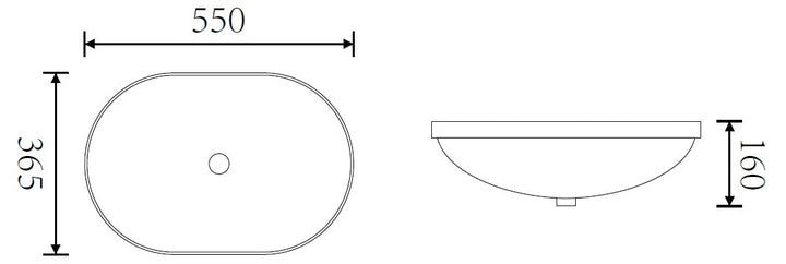 ELEGANT 550mm inset pill basin dimensions