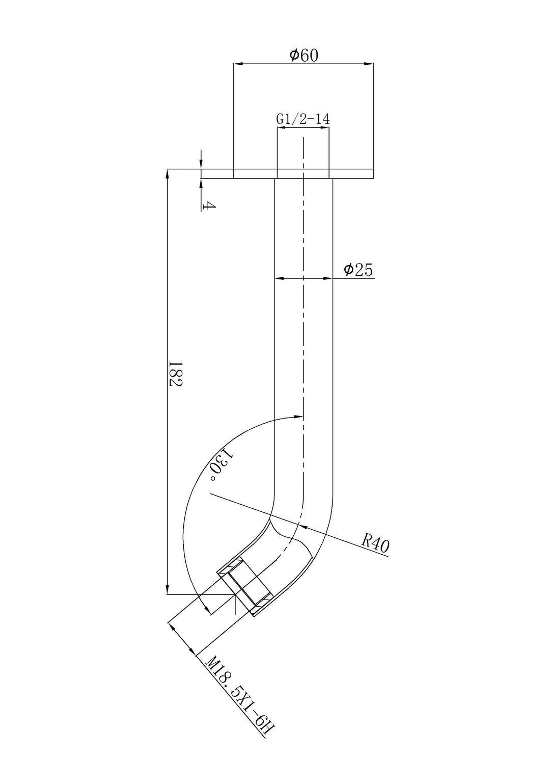 Aria Bath Spout 182mm dimensions
