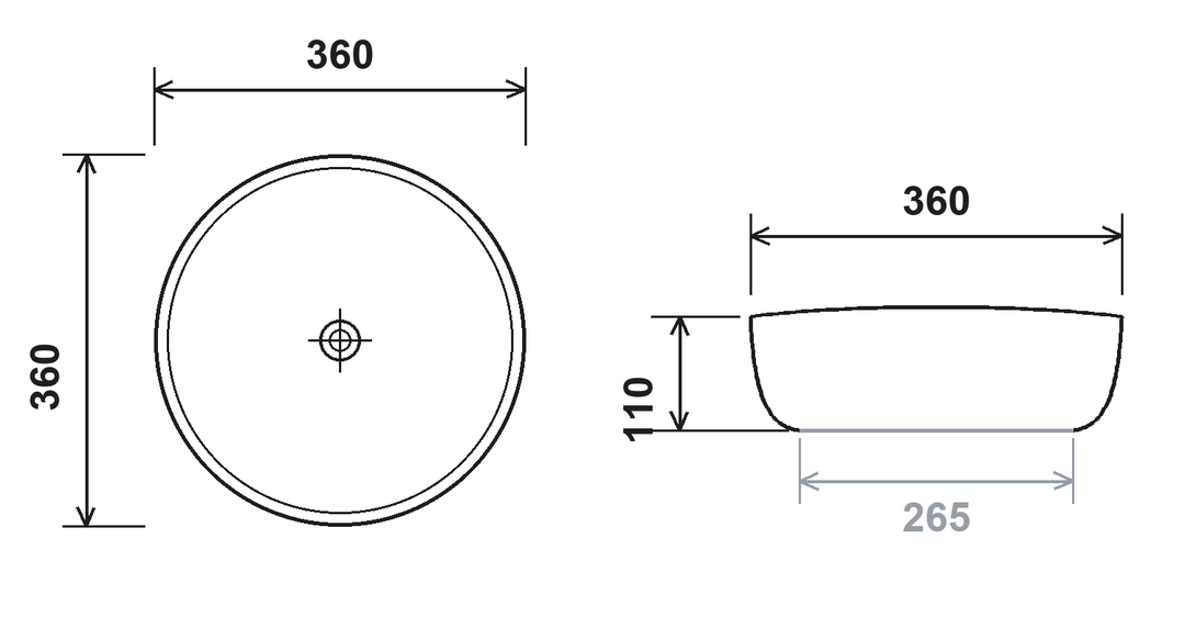 Aria Round Basin dimensions 360mm diameter x 110mm high