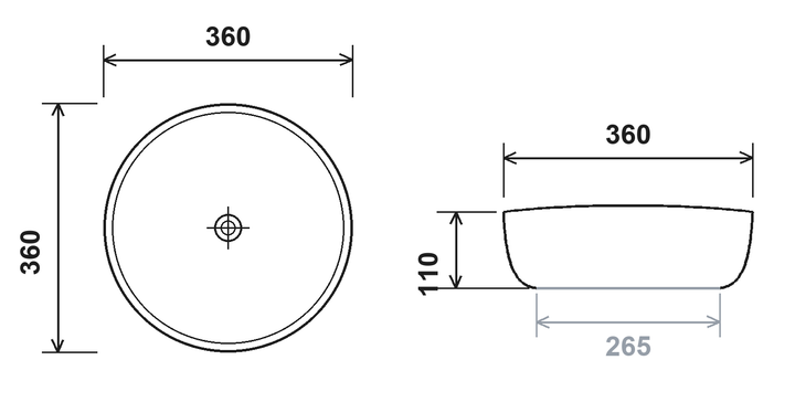 Aria Round Basin dimensions 360mm diameter x 110mm high