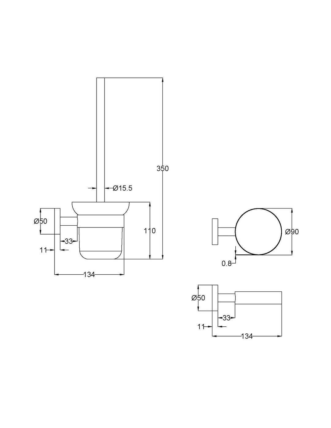 Aria Toilet Brush Holder dimensions