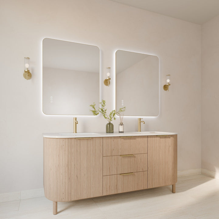Lumixe Asta Soft Square Framed LED Mirror in Brushed Gold