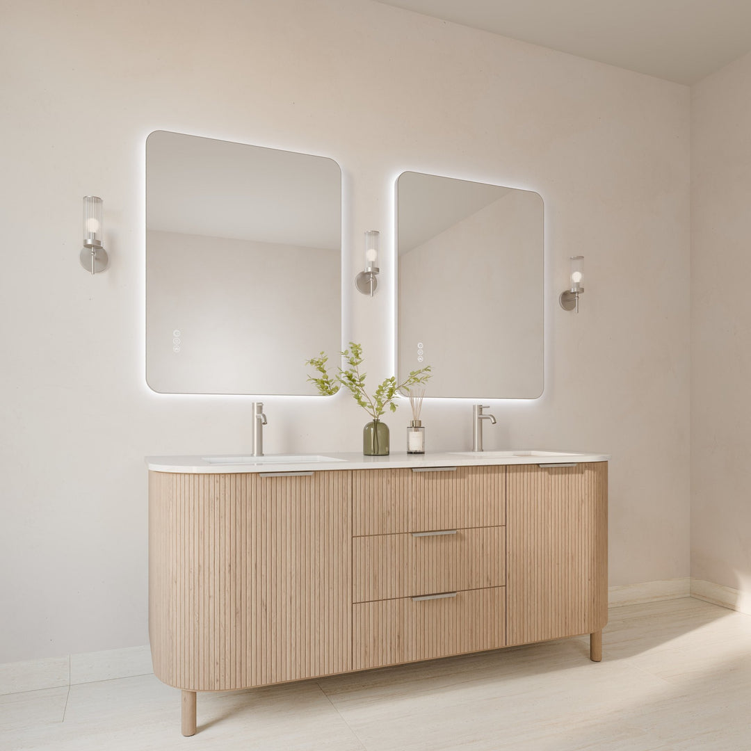 Lumixe Asta Soft Square Framed LED Mirror in Brushed Nickel