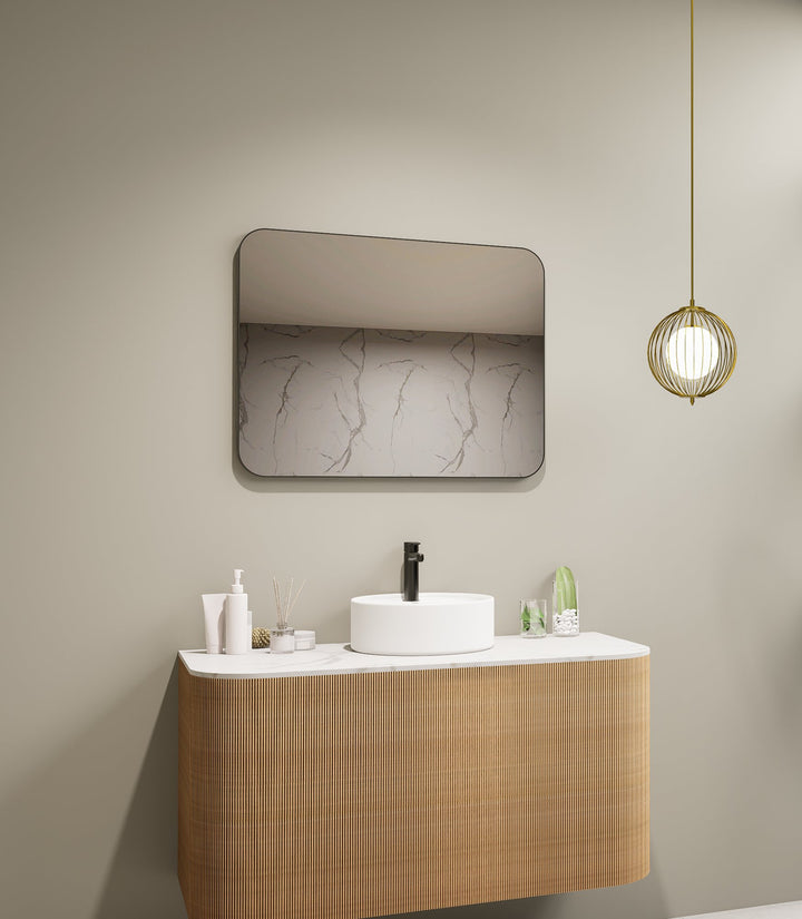 Lumixe Asta Soft Square Framed Mirror in Matt Black