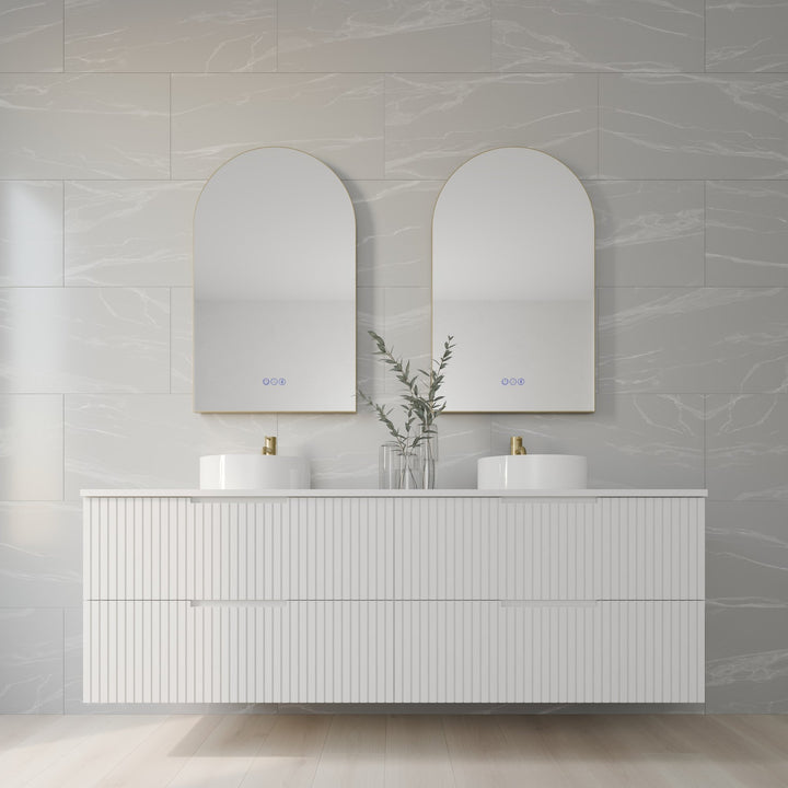 Lumixe Aura Arch Framed LED Mirror in Brushed Gold