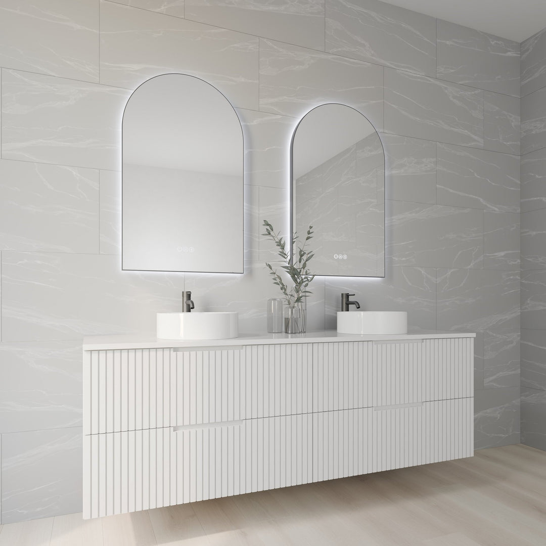 Lumixe Aura Arch Framed LED Mirror in Brushed Gun Metal