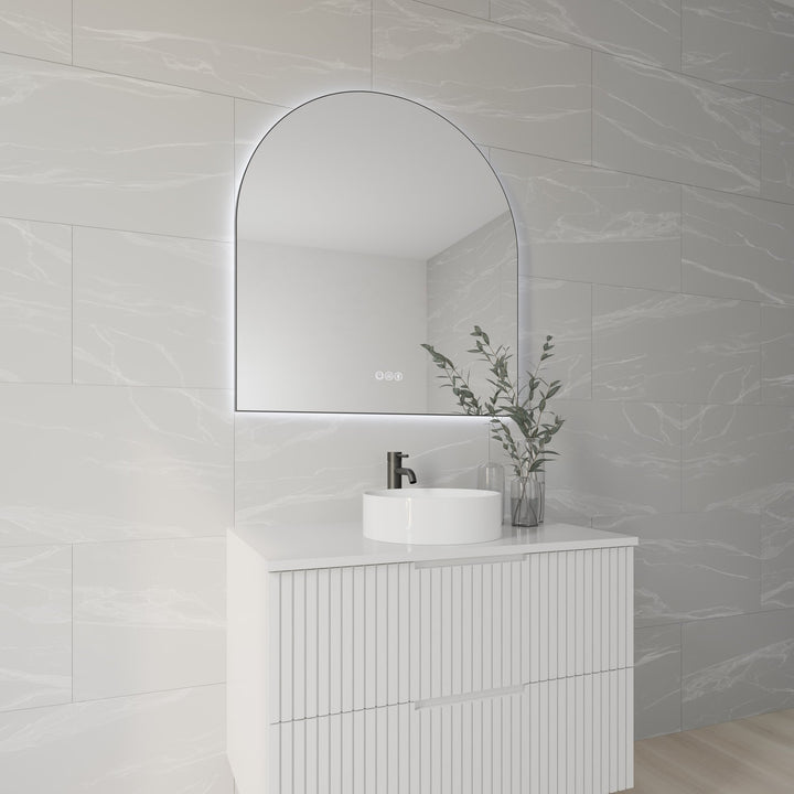 Lumixe Aura Arch Framed LED Mirror in Matt Black