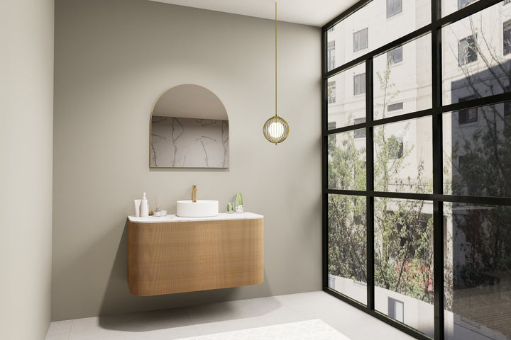 Lumixe Aura Arch Framed Mirror in Brushed Gold