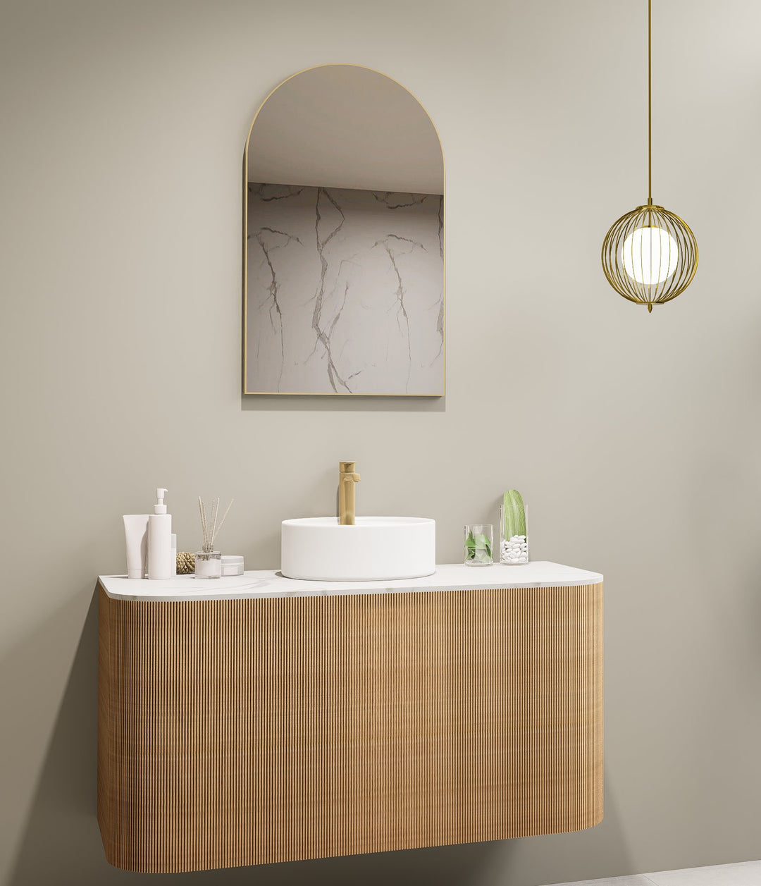 Lumixe Aura Arch Framed Mirror in Brushed Gold
