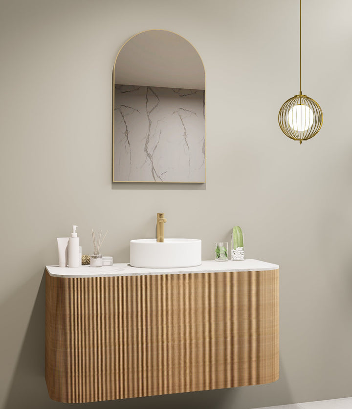 Lumixe Aura Arch Framed Mirror in Brushed Gold