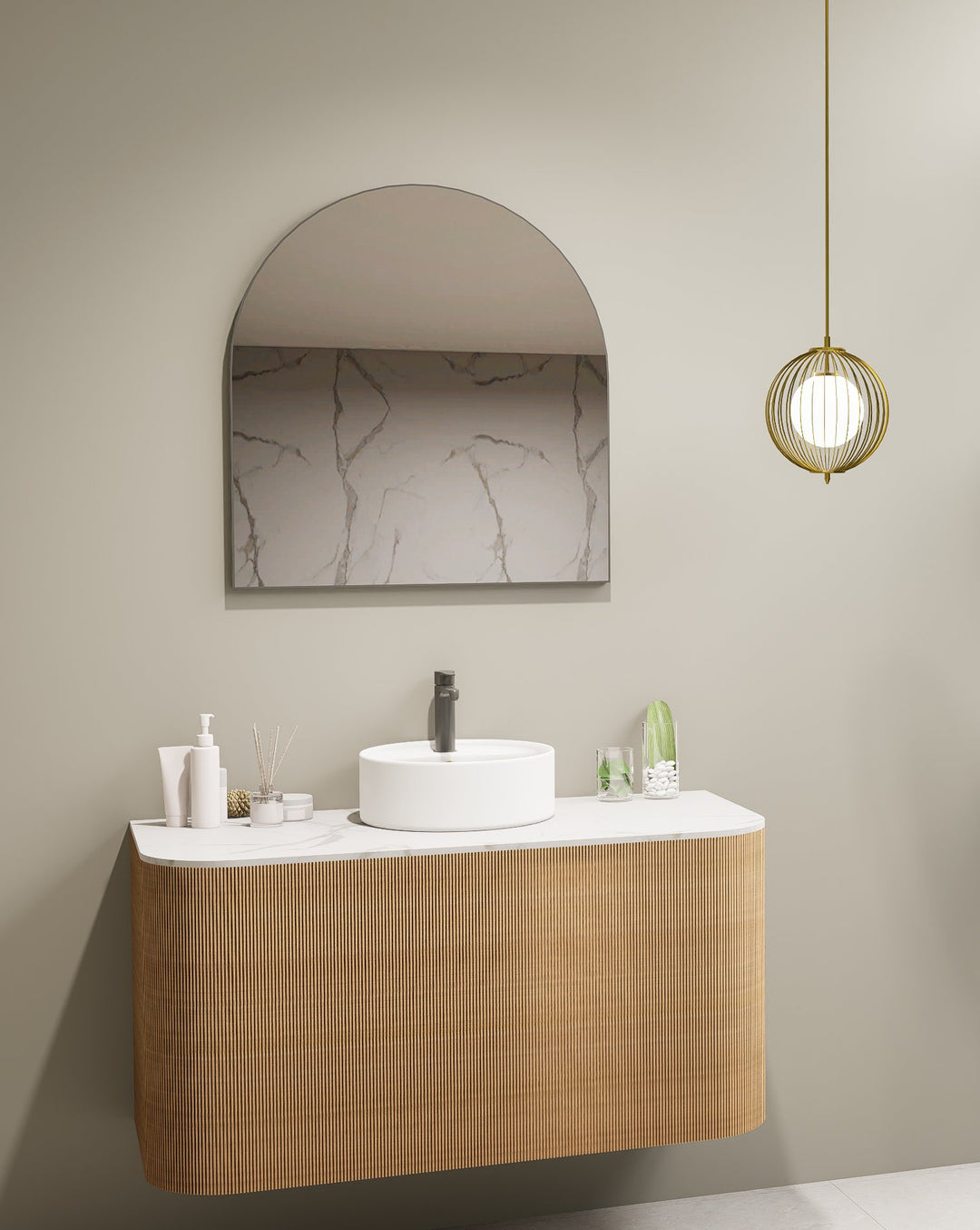 Lumixe Aura Arch Framed Mirror in Brushed Gun Metal