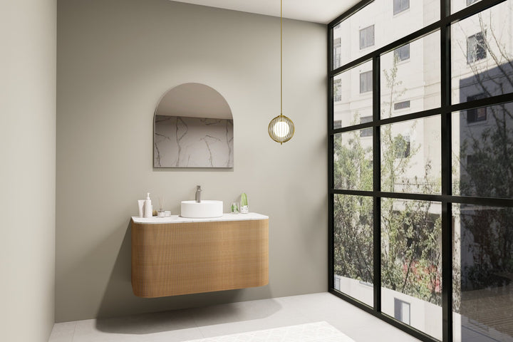 Lumixe Aura Arch Framed Mirror in Brushed Nickel