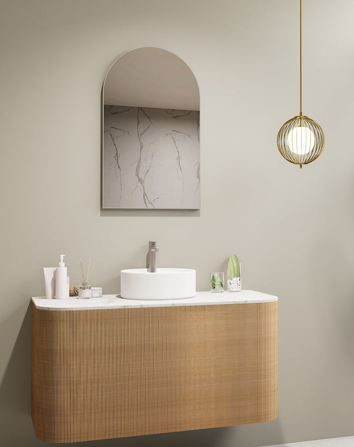Lumixe Aura Arch Framed Mirror in Brushed Nickel