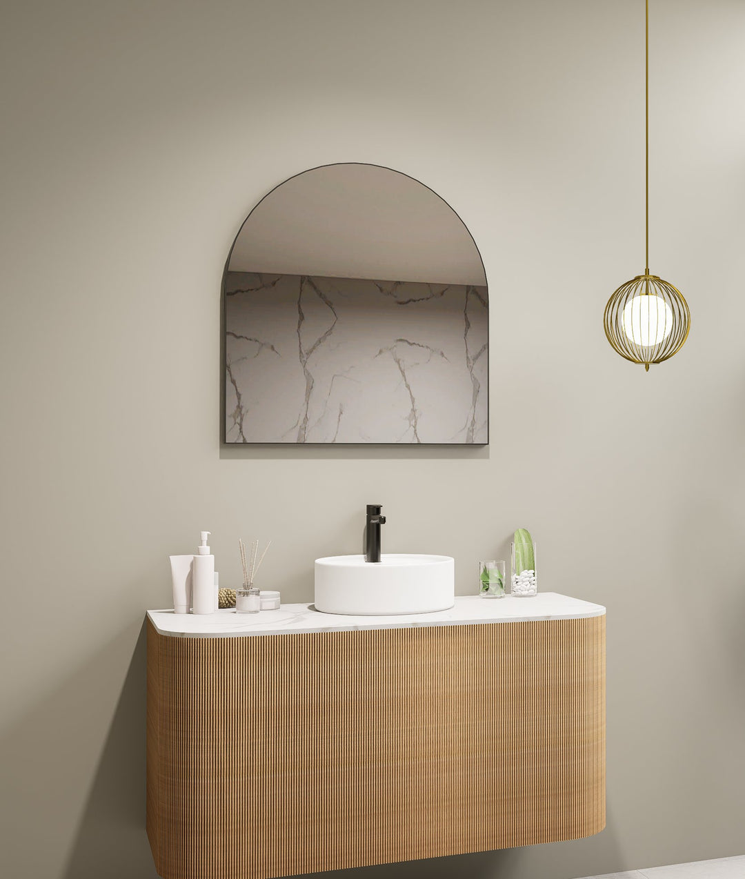 Lumixe Aura Arch Framed Mirror in Matt Black