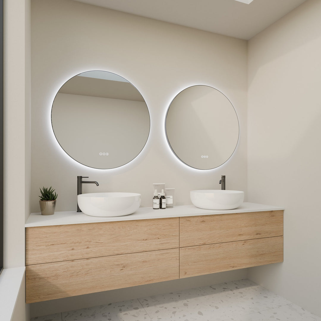 Lumixe Circo Round Framed LED Mirror in Brushed Gun Metal