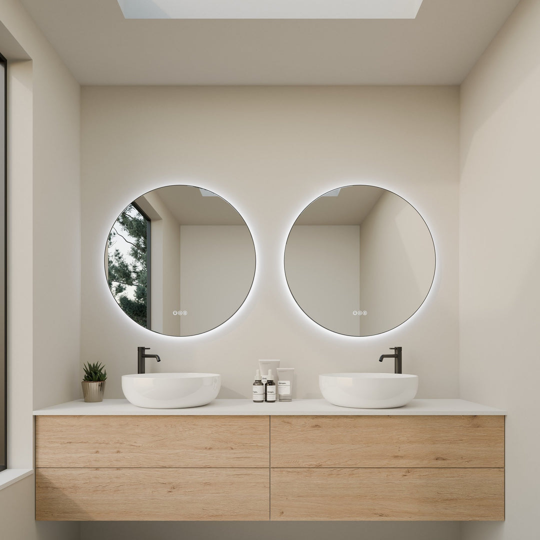 Lumixe Circo Round Framed LED Mirror in Matt Black
