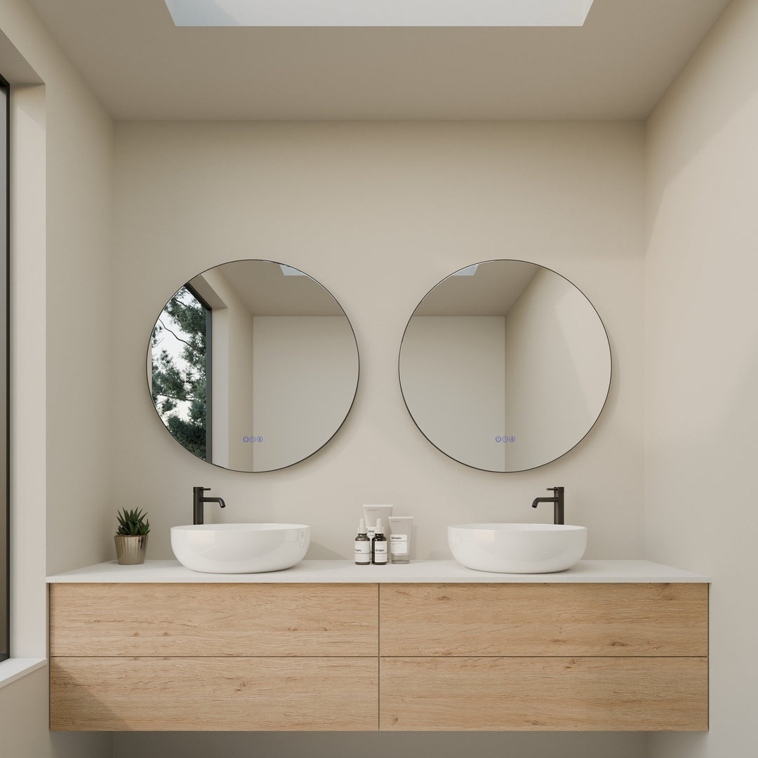 Lumixe Circo Round Framed LED Mirror in Matt Black