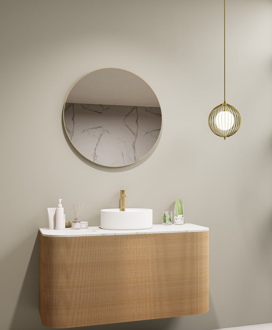 Lumixe Circo Round Framed Mirror in Brushed Gold