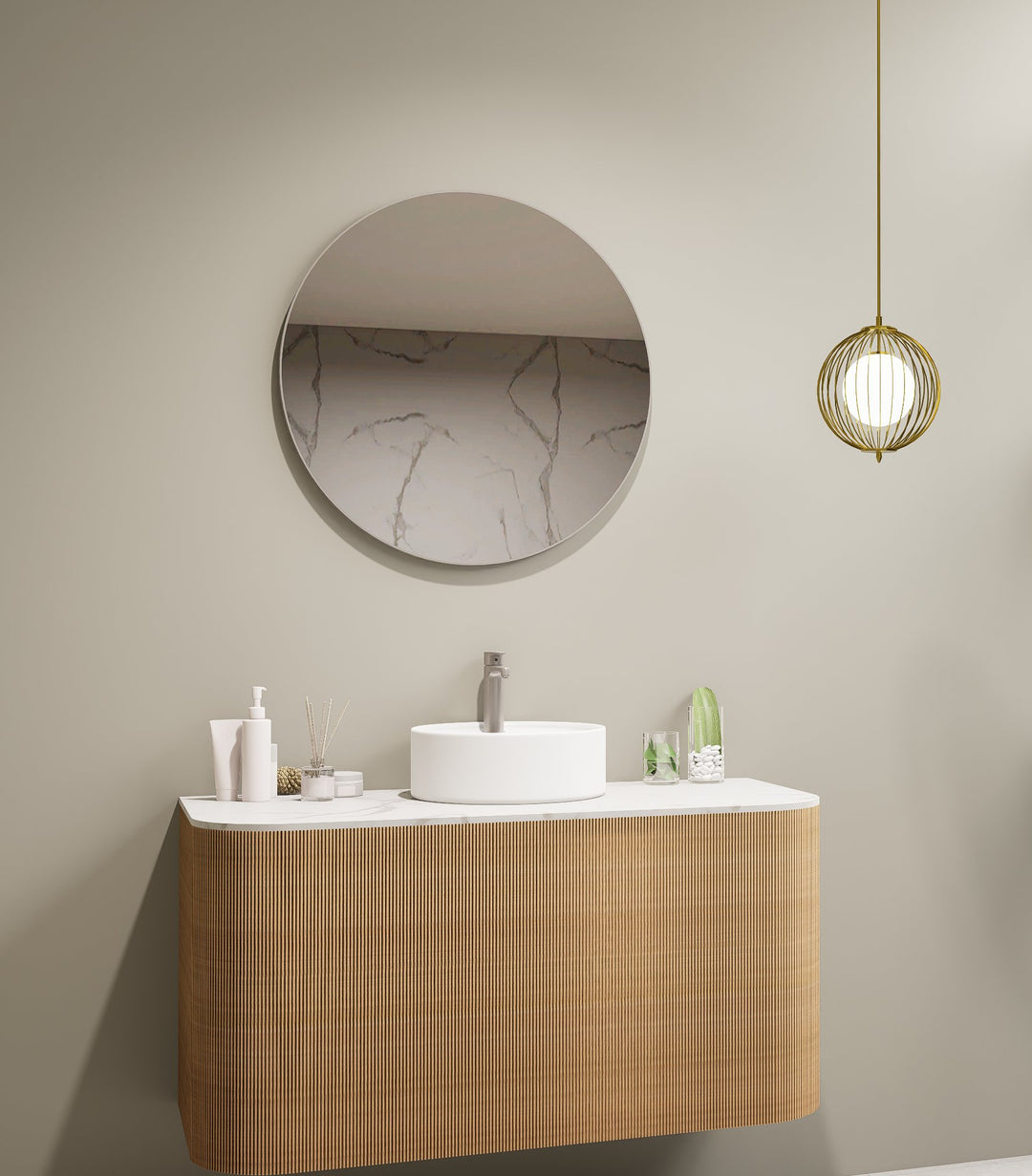 Lumixe Circo Round Framed Mirror in Brushed Nickel