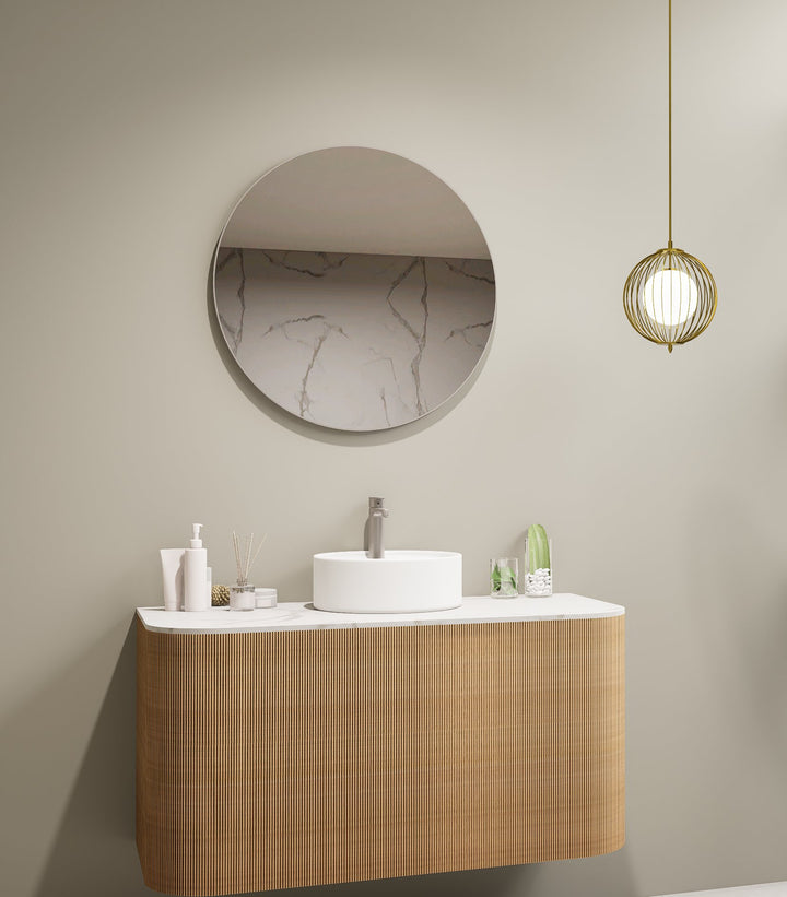Lumixe Circo Round Framed Mirror in Brushed Nickel