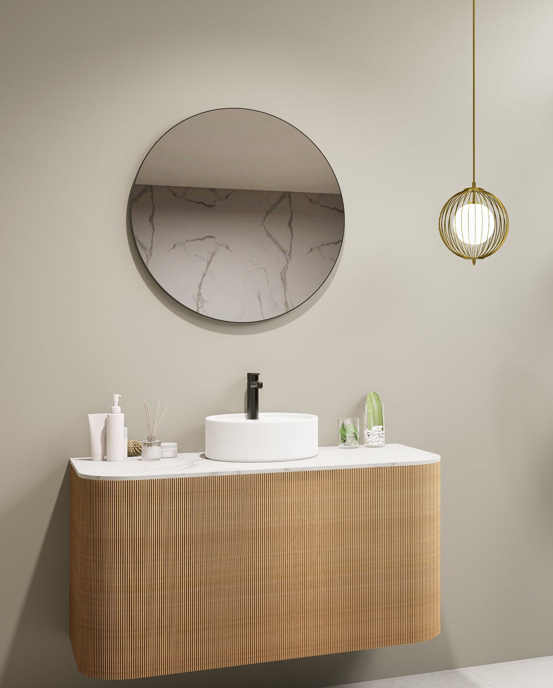 Lumixe Circo Round Framed Mirror in Matt Black