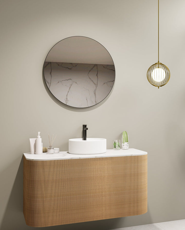 Lumixe Circo Round Framed Mirror in Matt Black