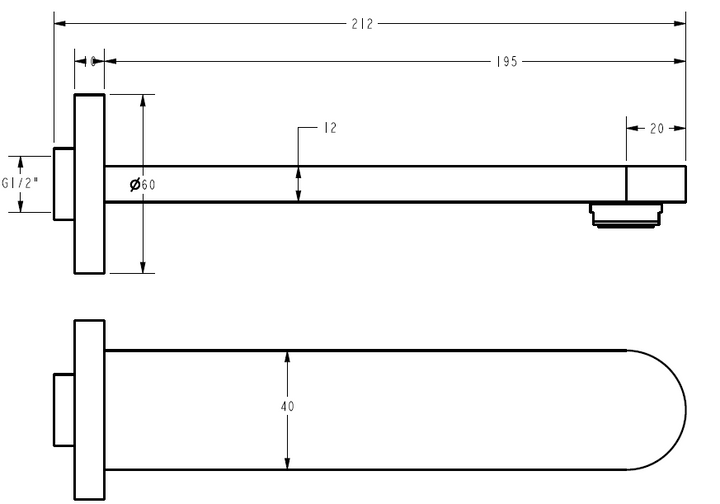 Luca Bath/Basin Spout dimensions