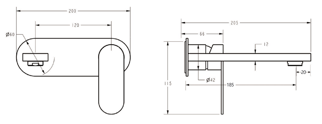 Luca Wall Basin Mixer dimensions