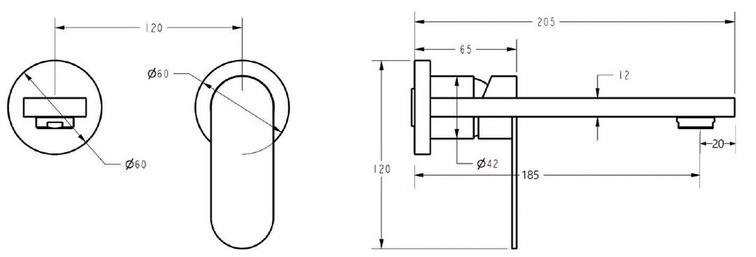 Luca Wall Basin Mixer with Separate Back Plate dimensions