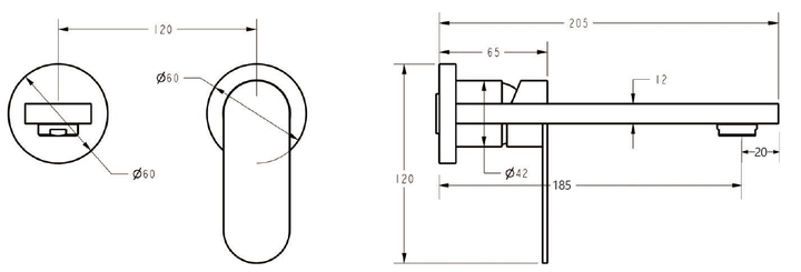 Luca Wall Basin Mixer with Separate Back Plate dimensions