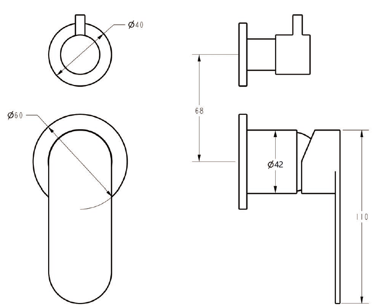Luca Wall Diverter Mixer dimensions
