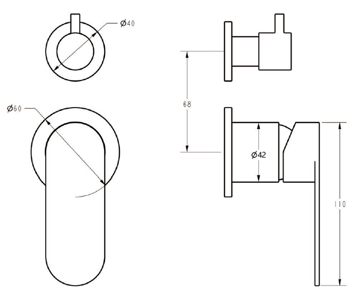 Luca Wall Diverter Mixer dimensions