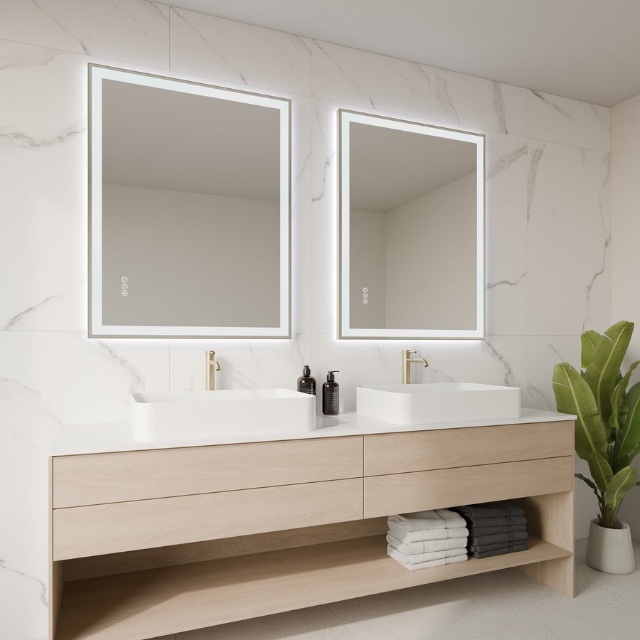 Lumixe Nexus Rectangular Framed LED Mirror in Brushed Gold