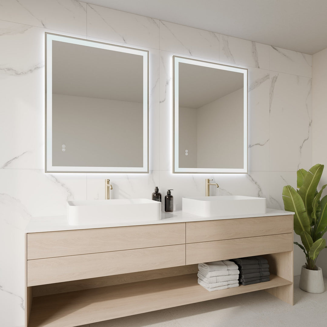 Lumixe Nexus Rectangular Framed LED Mirror in Brushed Gold
